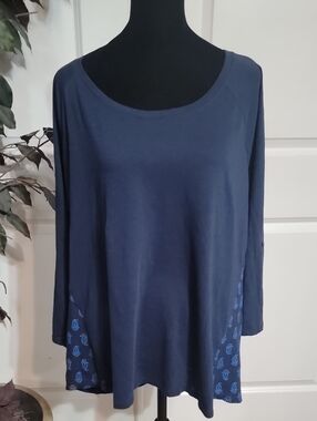 Sonoma Navy Scoop Neck Tunic with Patterned Side Panels